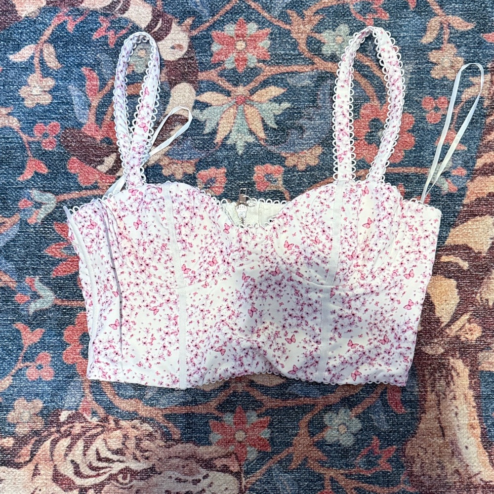 White Fox Boutique Pink Floral Lace Tank Top